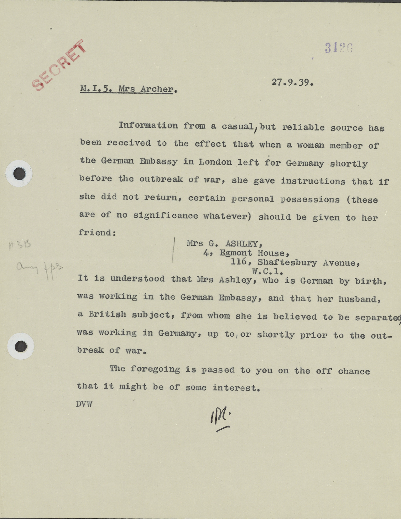 Scan eines Dokuments aus der Ausstellung MI5: Official Secrets in London.