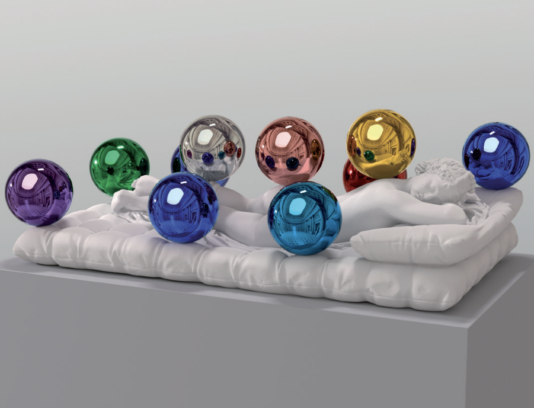 Jeff Koons, (Sleeping Hermaphrodite) Gazing Balls, 2025 Gips und Glas, 60,6 x 179,5 x 100,3 cm Edition 1 of an edition of 3 plus 1 AP © Jeff Koons