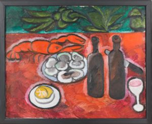 Natalia Goncharova, Nature morte au homard [Naturaleza muerta con bogavante], 1909-1910. Centre Pompidou, París. Musée national d’art moderne / Centre de création industrielle AM 81-65-857 © Natalia Goncharova, VEGAP, Barcelona, 2025. Fotografía: © Centre Pompidou, MNAM-CCI/Hélène Mauri/Dist. GrandPalaisRmn